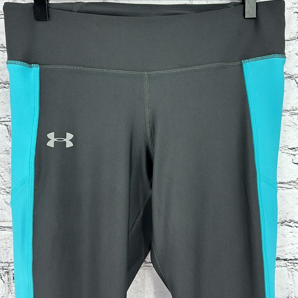 🏷️ UNDER ARMOUR Mileage Heatgear Compression Tights LARGE Gray/Aqua Blue EUC - Picture 3 of 9